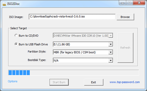 Burn Ophcrack to USB drive