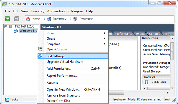 Edit ESXi VM Settings