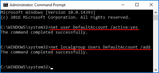 enable-defaultaccount-via-cmd