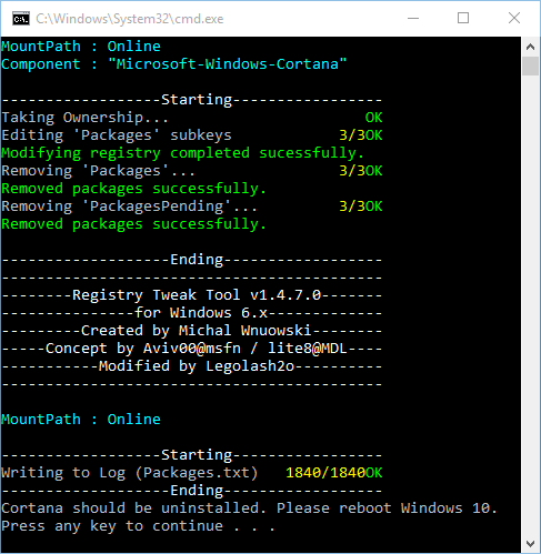 remove-cortana-package