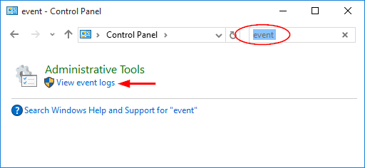 search-event-in-control-panel